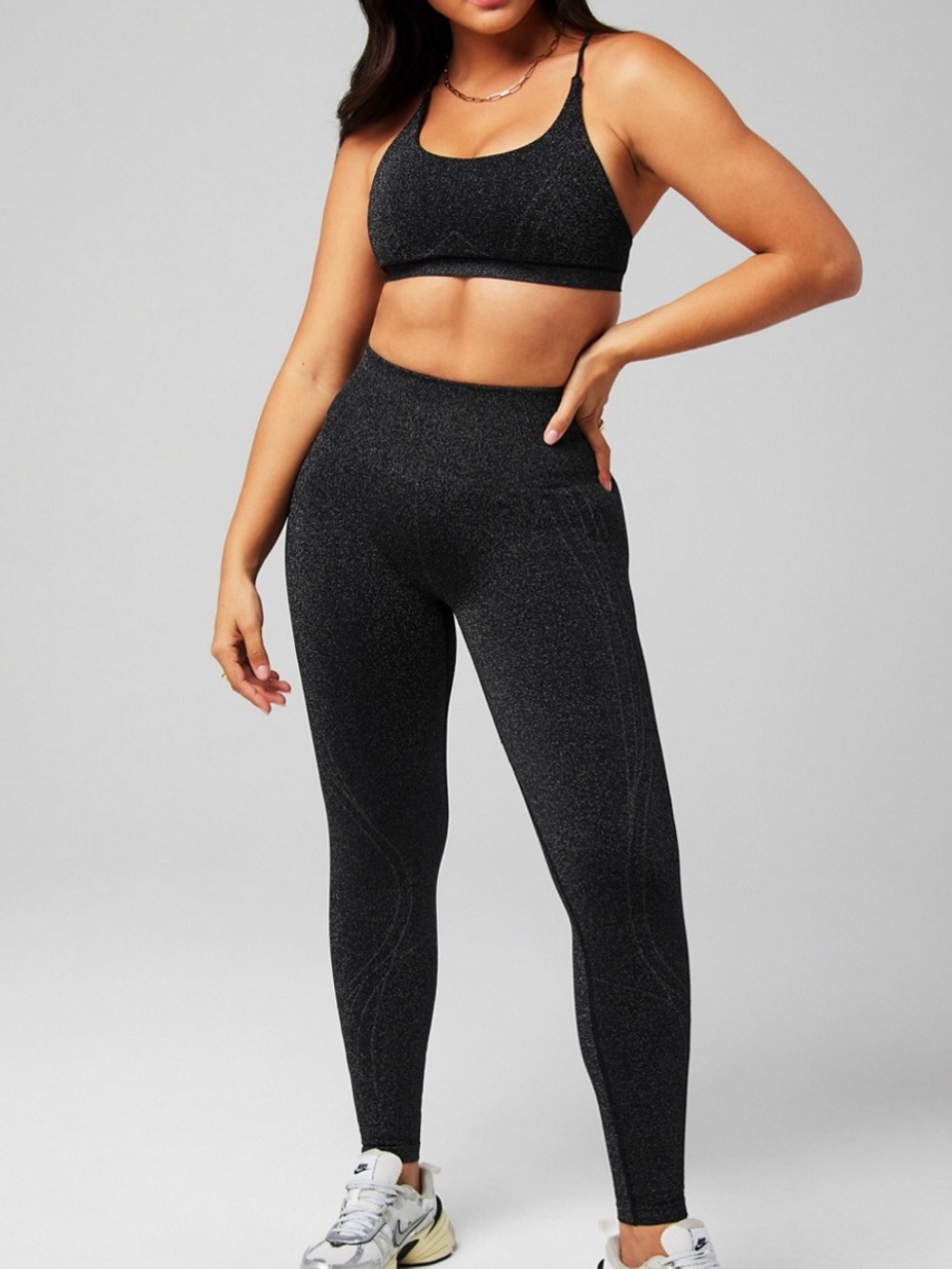 Fabletics Black Sparkle High-Rise Leggings & Sports Bra Set Small